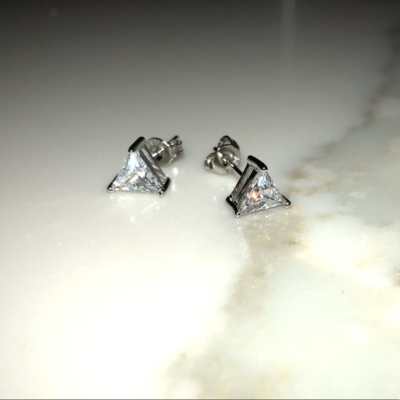 CZ Triangle Stud Earrings - Picture 2 of 5